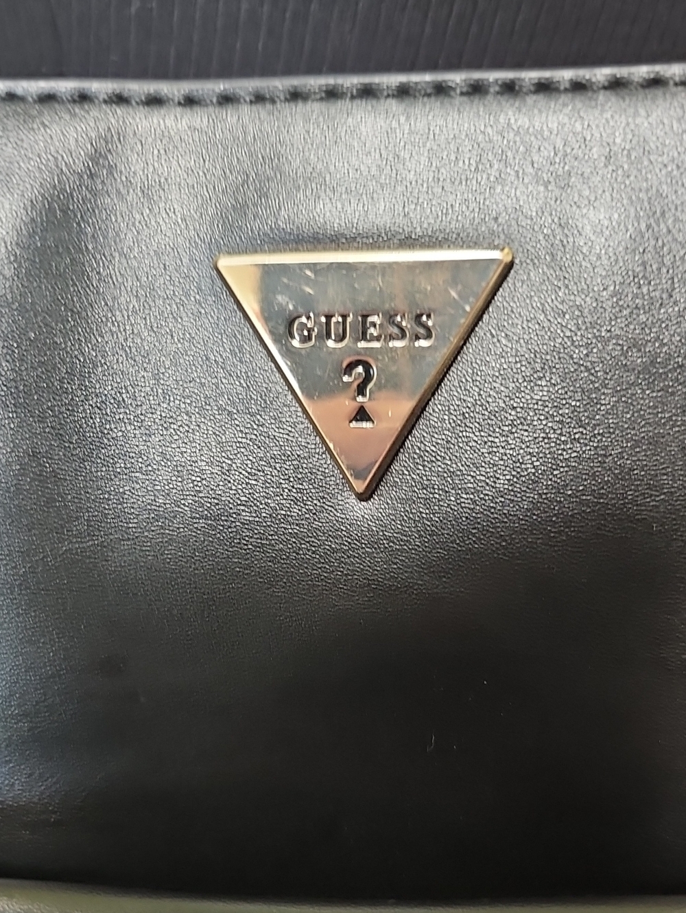 GUESS Black Faux Leather Tote with Gold Chain Straps - Picture 2 of 6